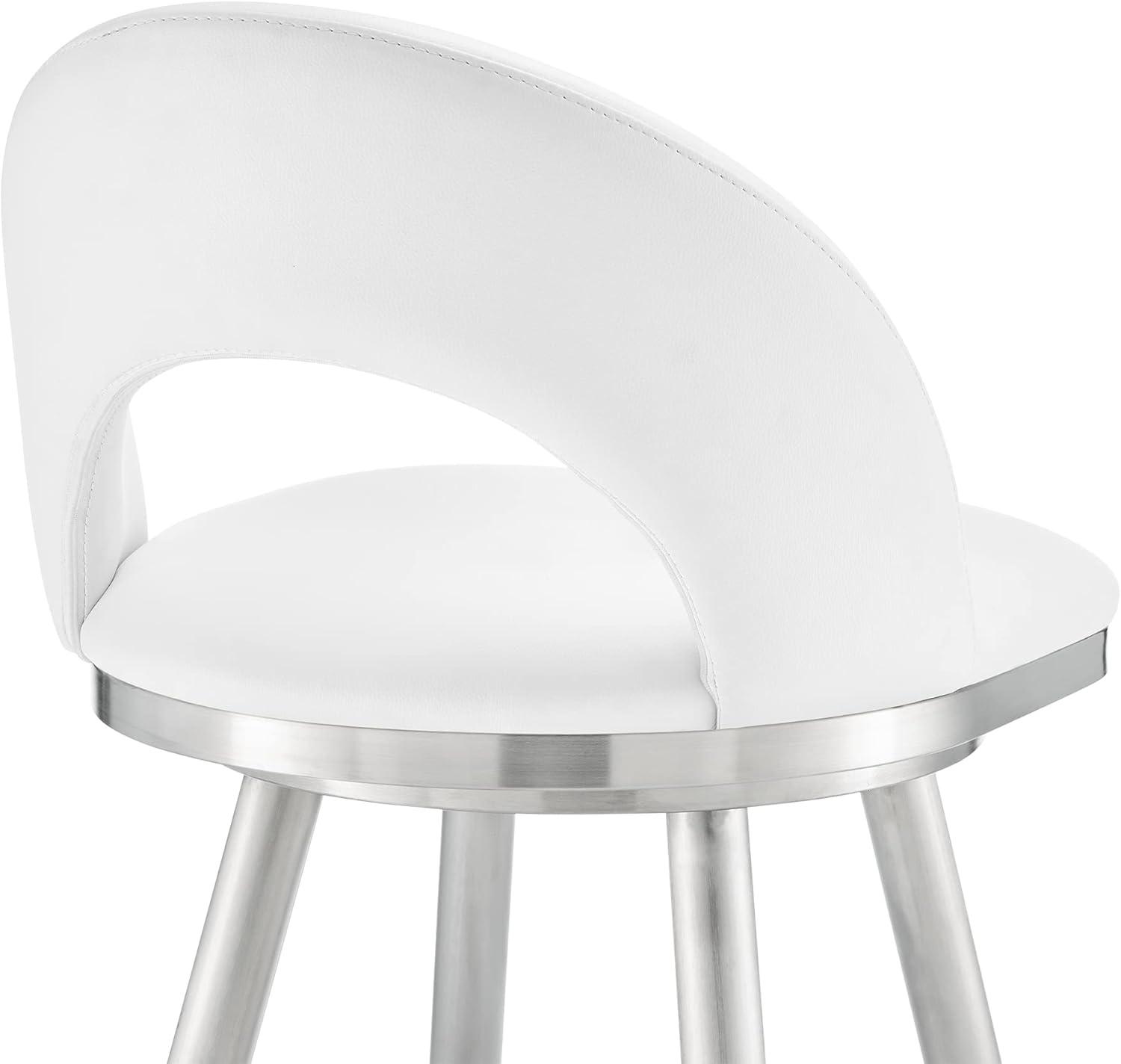 Armen Living Lottech 26" Metal/Faux Leather Swivel Counter Stool in White/Chrome