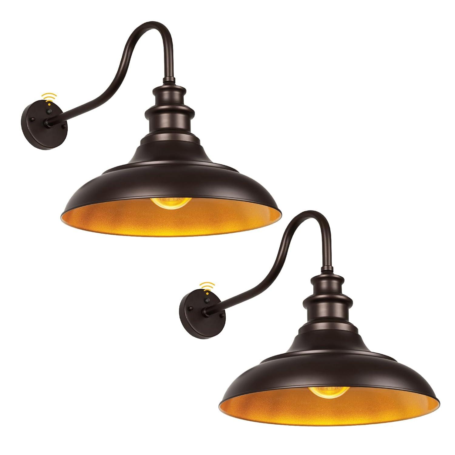 VIANIS Dusk to Dawn Barn Lights, 2 Pack Brown Gooseneck Outdoor Light Fixture, Farmhouse Outdoor Wall Lights for House, Porch, Entryway, Garage