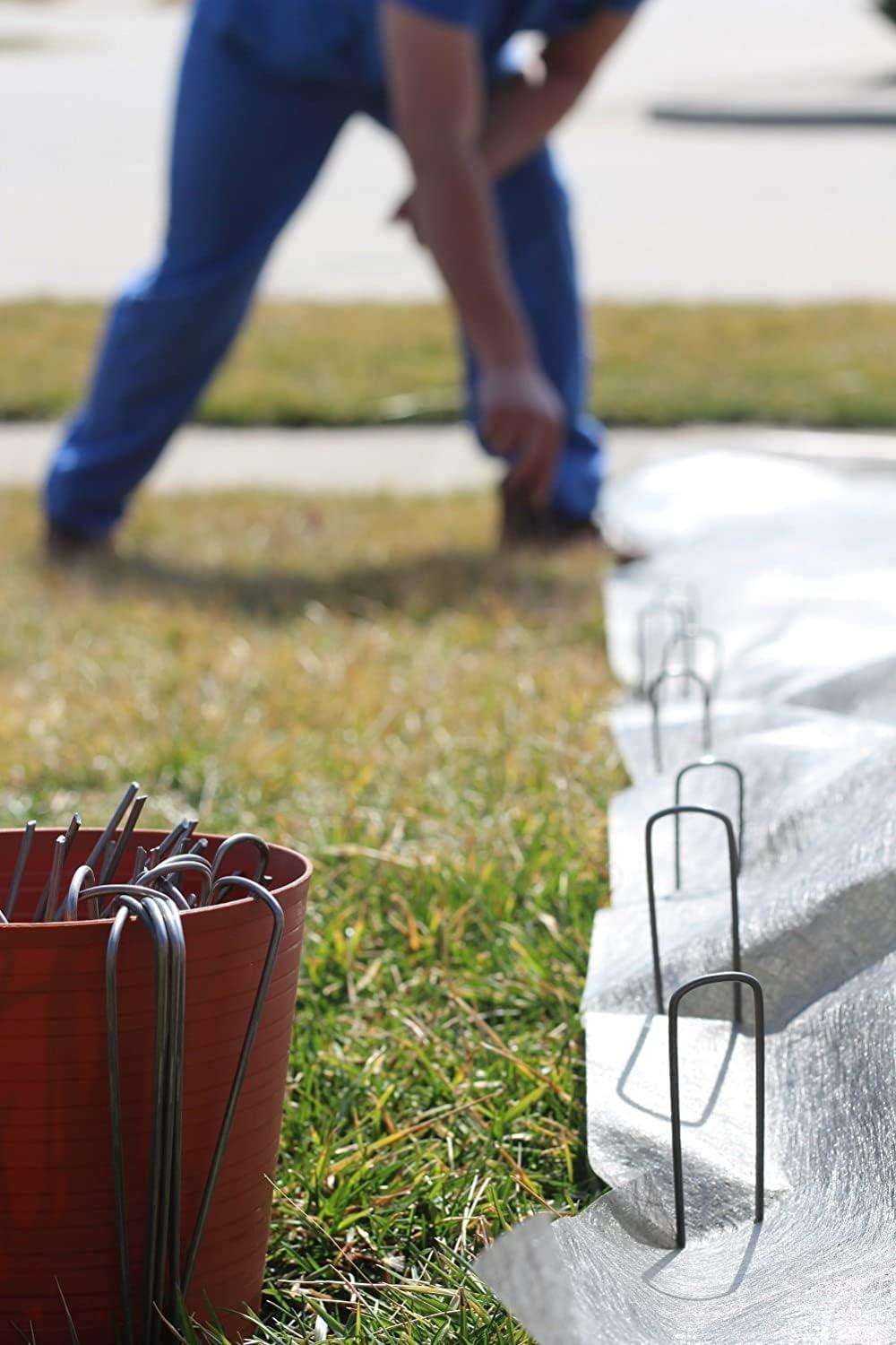 Ashman Online, Garden Landscape Staples Ground Stakes Pins, Silver Color, SOD Staples, 200 Count Heavy Duty & Anti Rust