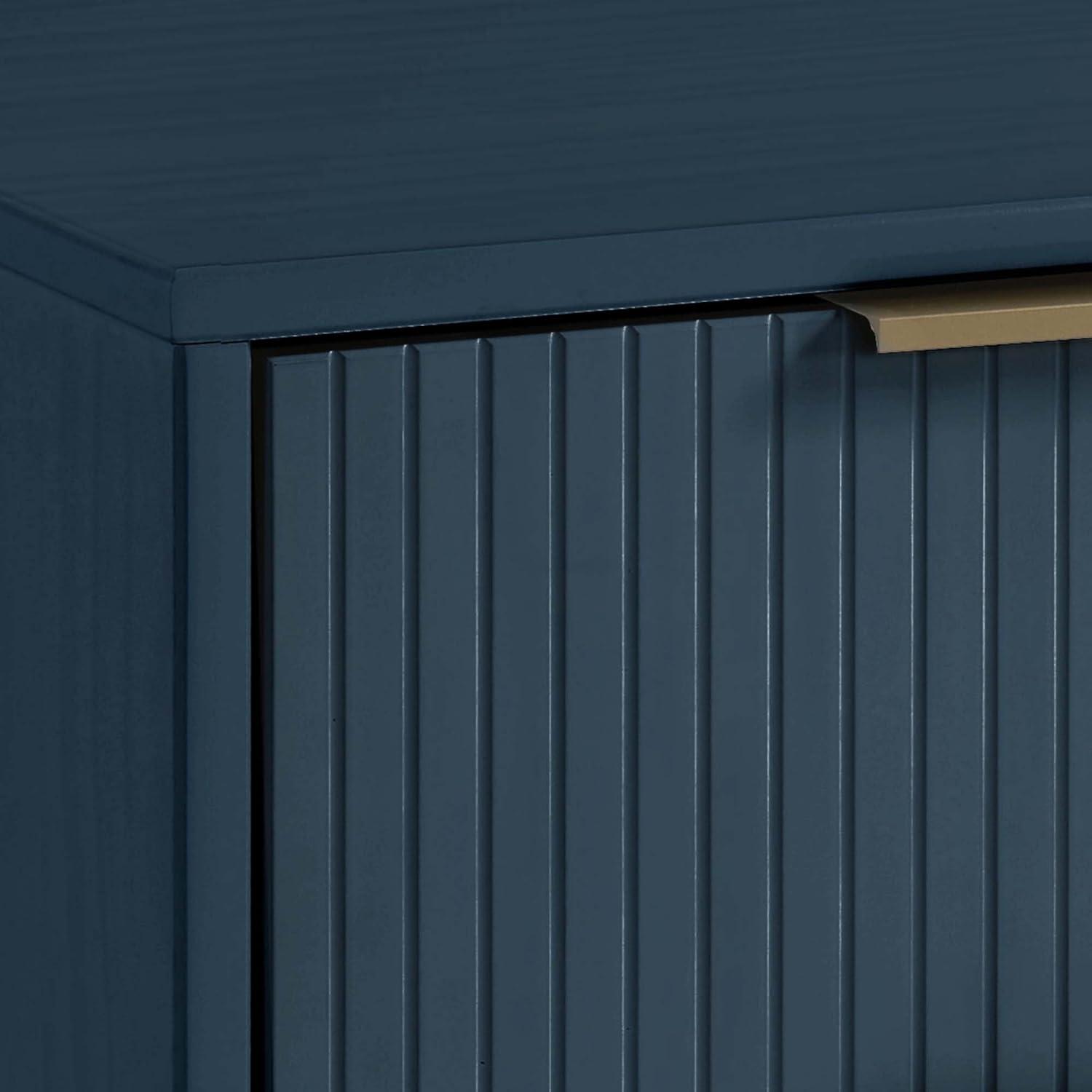 Manhattan Comfort Set of 2 Granville Nightstands with Drawer Midnight Blue: UV Finish, Soft Close, Metal Handles