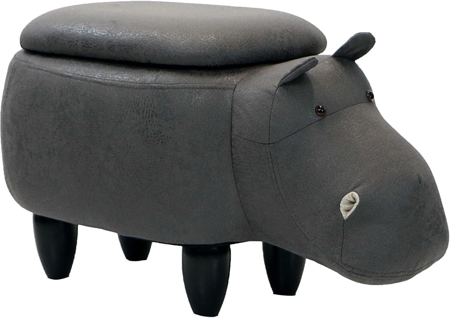 Critter Sitters 15-In. Seat Height Dark Gray Hippo Animal Shape Storage Ottoman - Furniture for Nursery, Bedroom, Playroom, and Living Room Decor