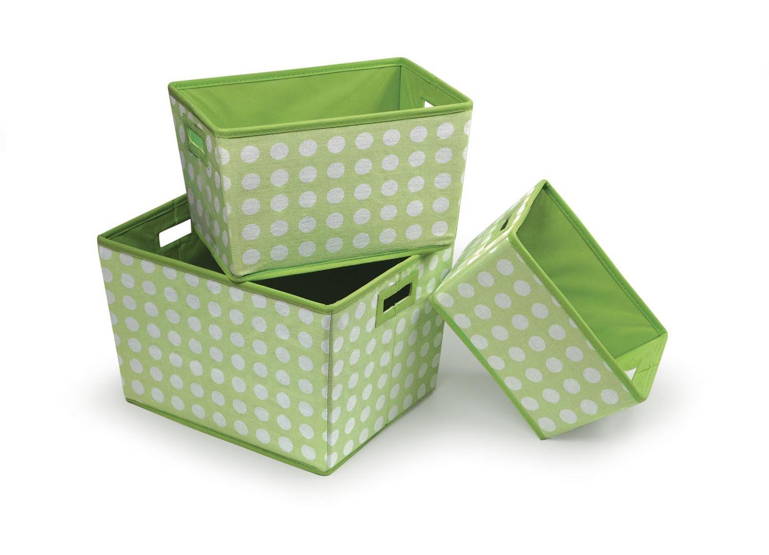 Sage and White Polka Dot Rectangular Fabric Storage Baskets Set