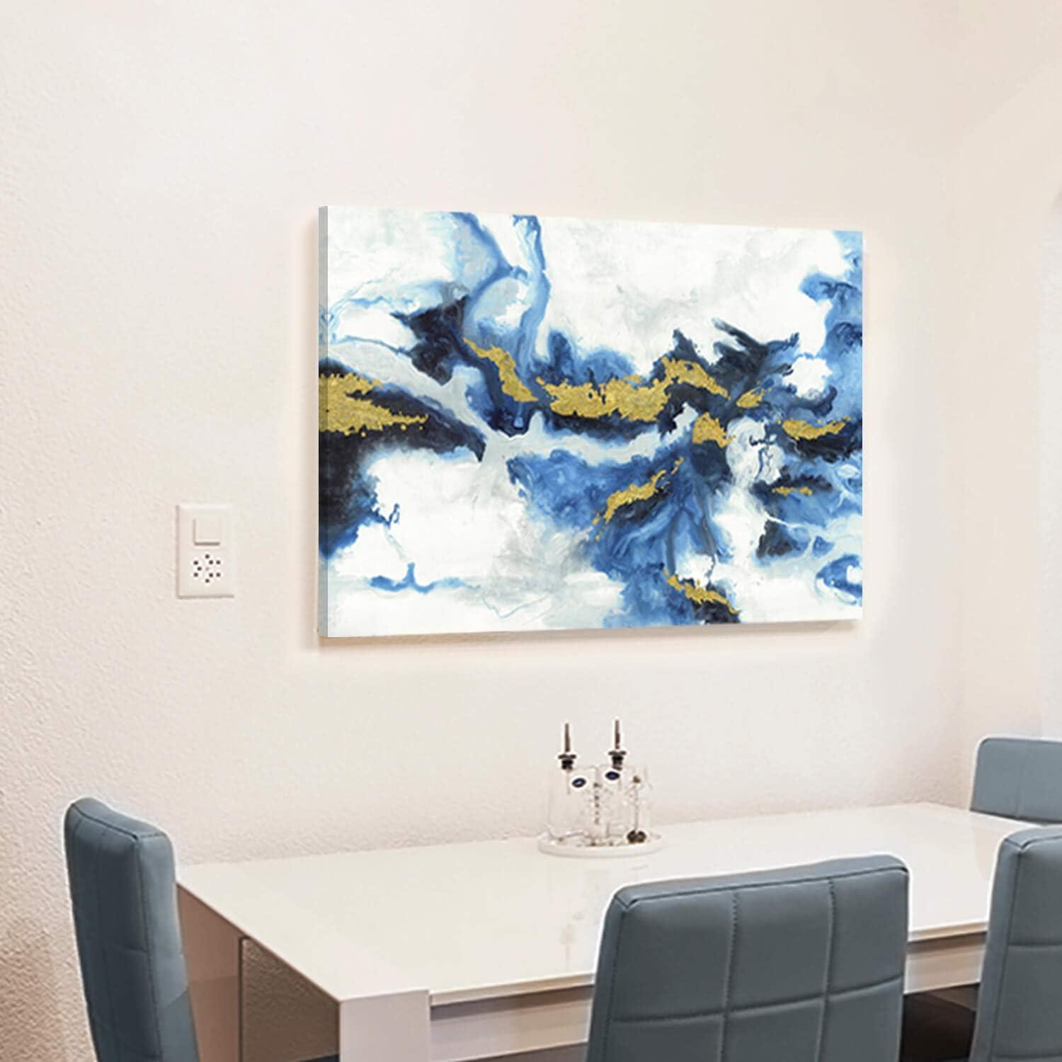 Blue and Gold Abstract Canvas Wall Art 36" x 24"