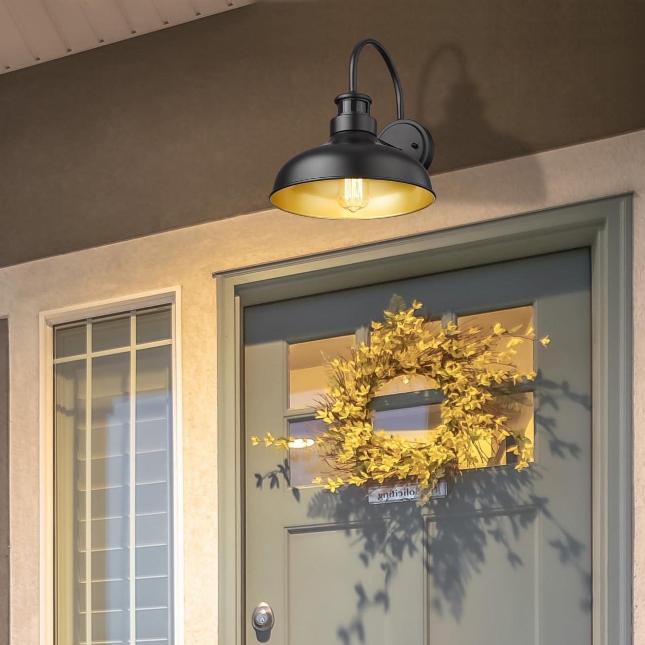 Bestshared Motion Sensor Farmhouse Wall Lights, Dusk to Dawn Wall Sconce, Exterior Wall Lighting Fixture, Outdoor Barn Lights, Porch Gooseneck Wall Mounted Light (1 Pack)