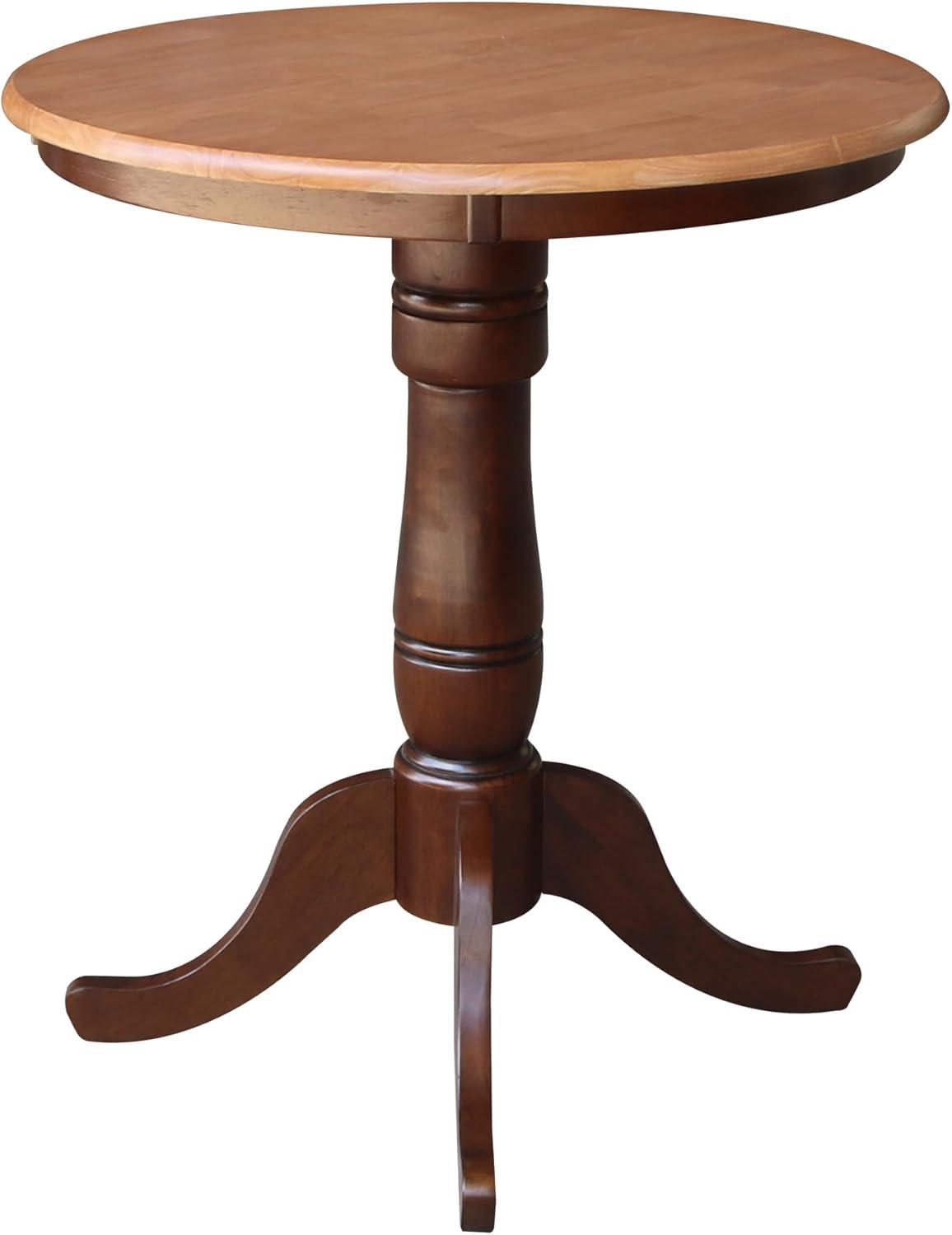 30" Round Top Pedestal Counter Height Table Cinnamon/Brown - International Concepts: Solid Wood, Seats 4