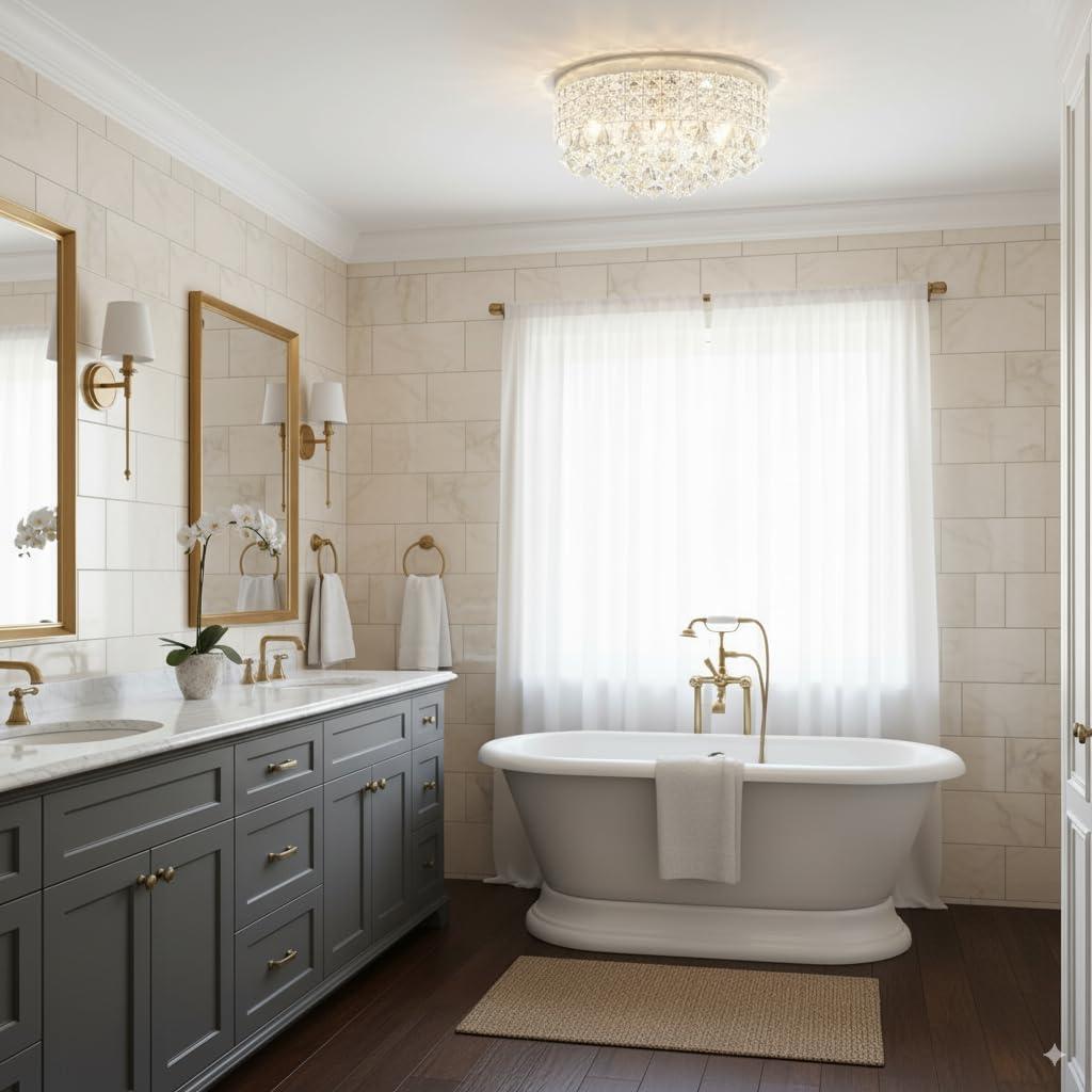 Chrome and Crystal Modern Drum Ceiling Chandelier