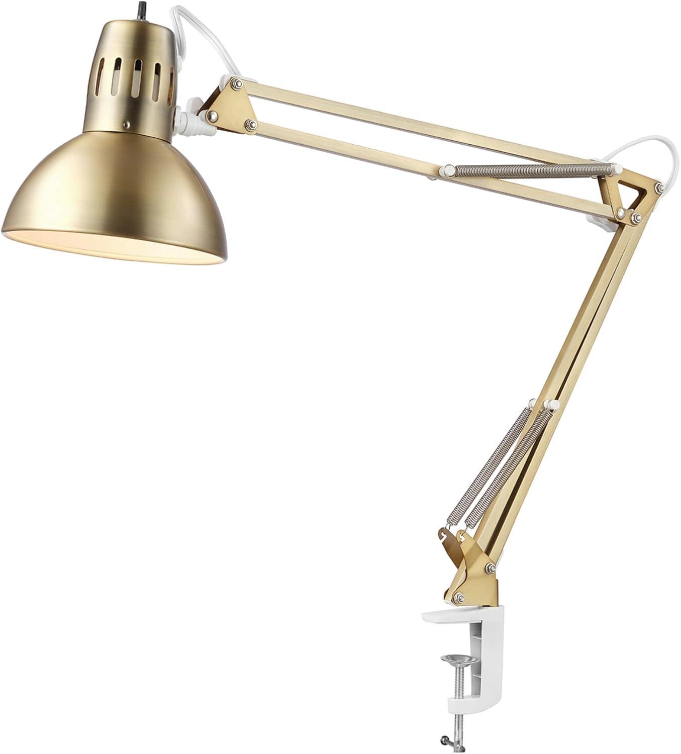 Adjustable Gold Clip-On Desk Lamp with Metal Clamp