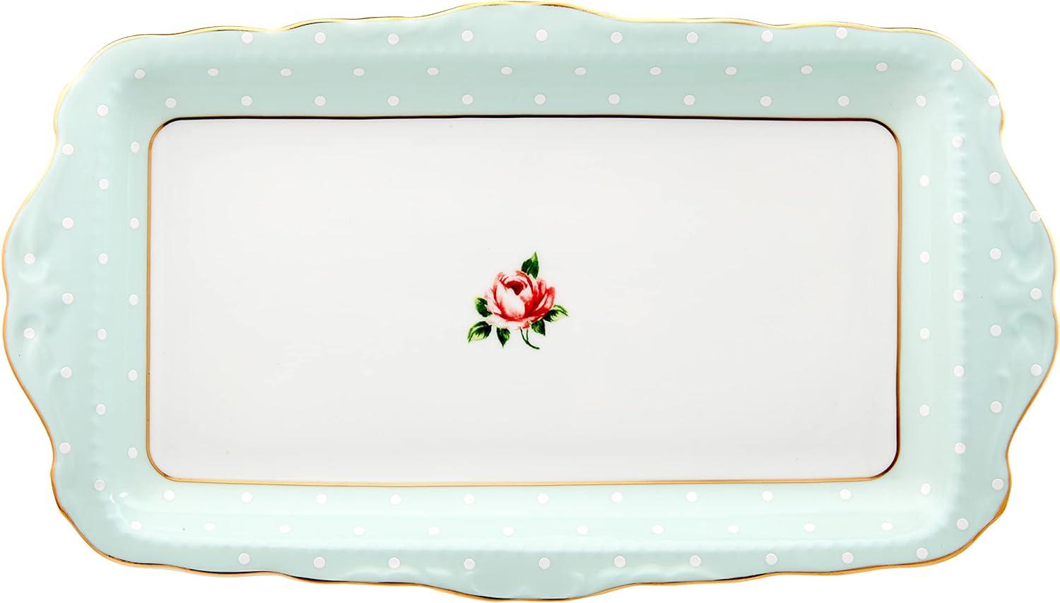 Vintage Polka Rose Gold-Trimmed Fine Bone China Serving Tray