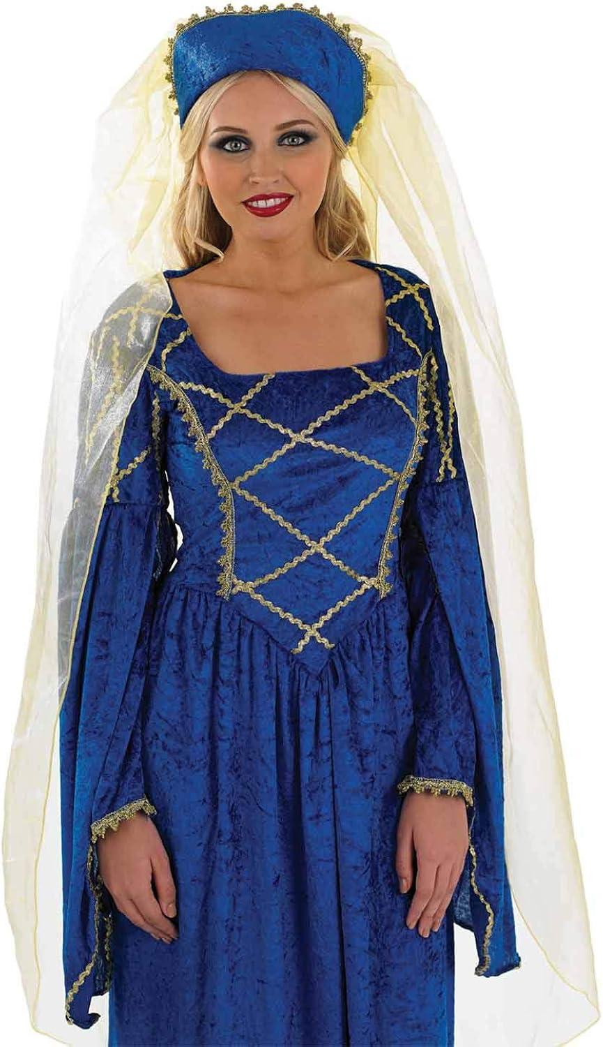 Fun Shack Womens Tudor Queen Costume Ladies Medieval Princess Lady Fancy Dress Halloween Blue L