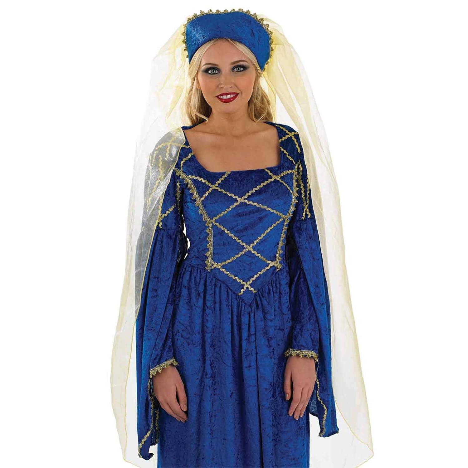 Fun Shack Womens Tudor Queen Costume Ladies Medieval Princess Lady Fancy Dress Halloween Blue L