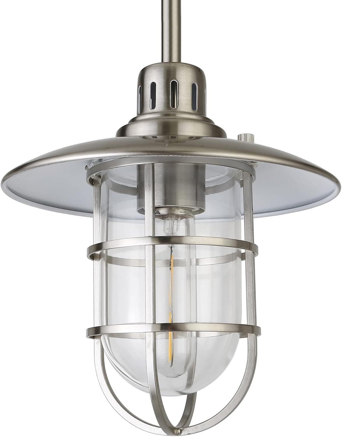 Coastal Brushed Nickel Globe Pendant Light with Glass Shade