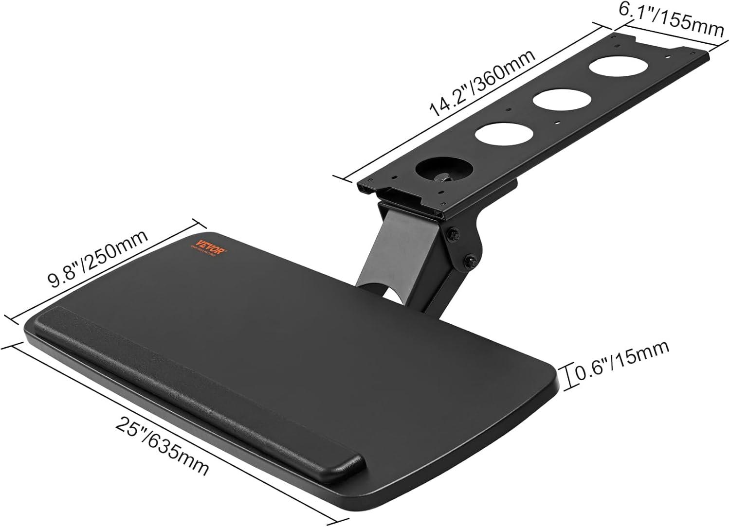 Adjustable Black MDF and Steel Under-Desk Keyboard Tray