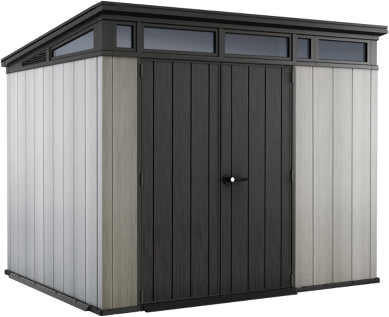 Keter Artisan 9x7 Foot Large Outdoor Shed & Floor w/Modern Design, Grey