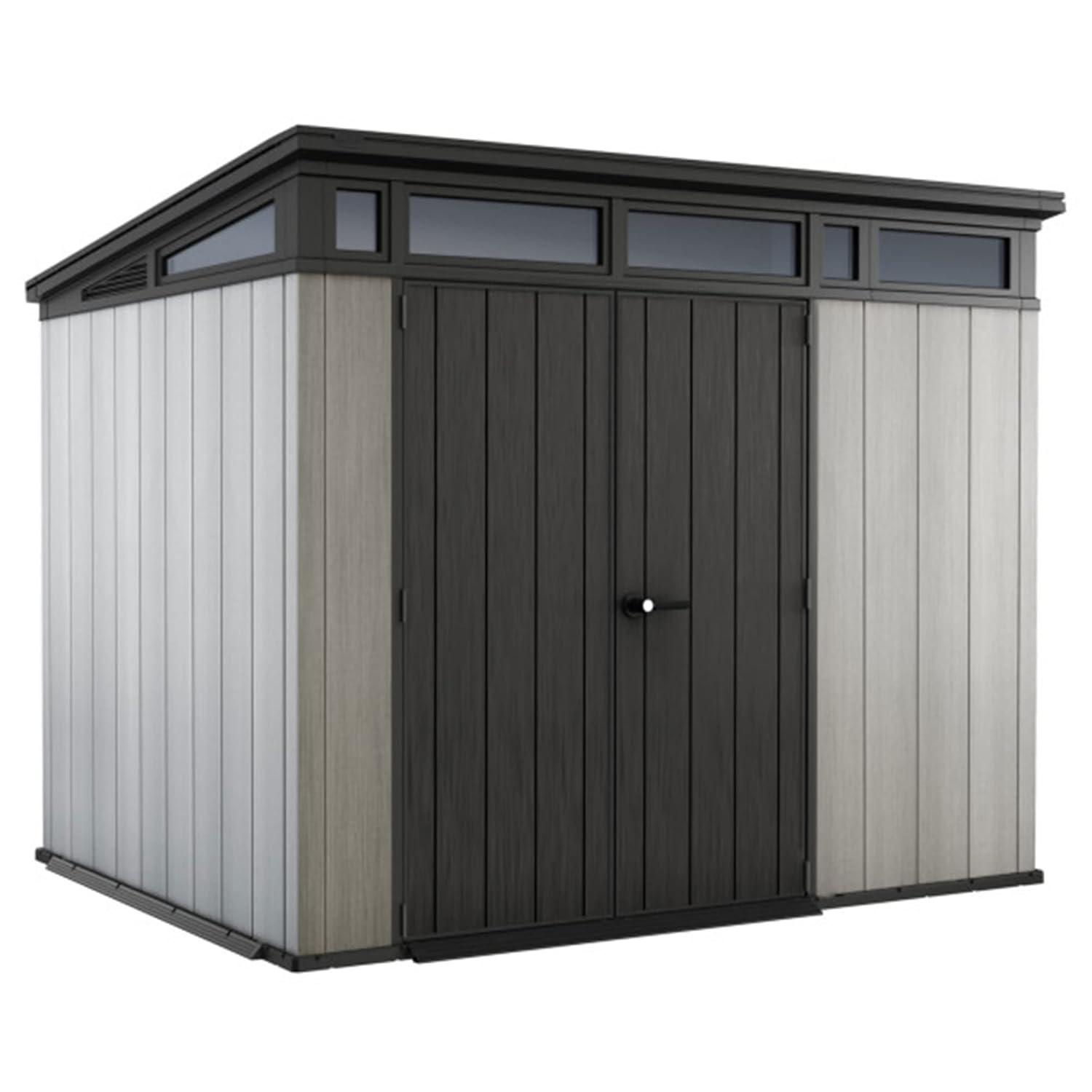 Keter Keter Artisan 9x7 ft. Modern Durable Resin Outdoor Storage Shed With Floor and Double Doors for Garden Patio Furniture and Tools, Grey