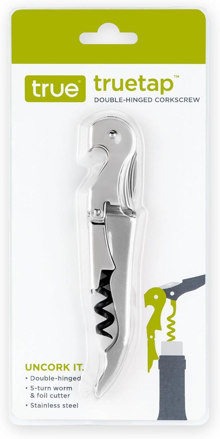 True TrueTap Double Hinged Waiter’s Corkscrew, Stainless Steel Wine Key Bottle Opener with Foil Cutter