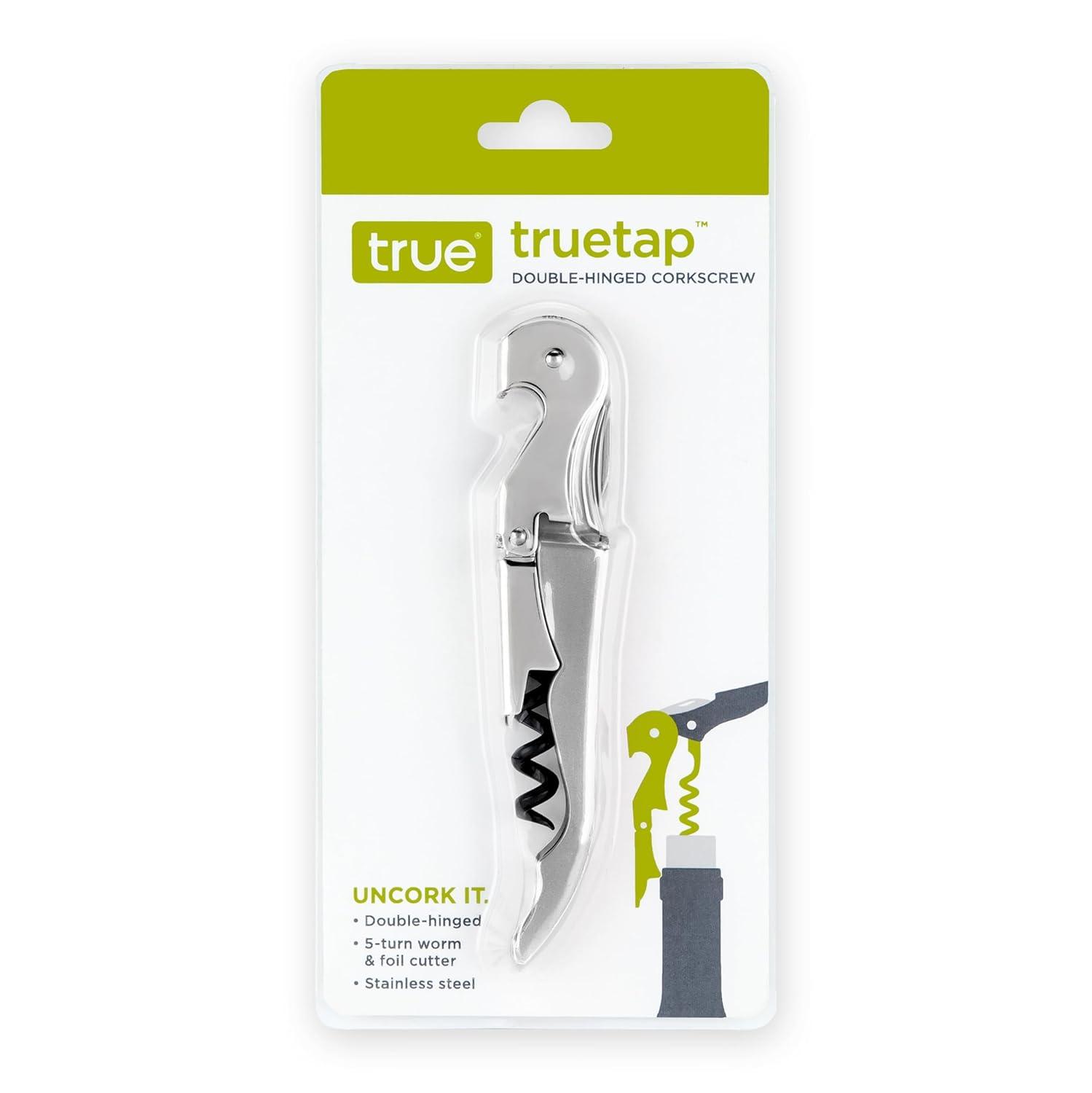 True TrueTap Double Hinged Waiter’s Corkscrew, Stainless Steel Wine Key Bottle Opener with Foil Cutter
