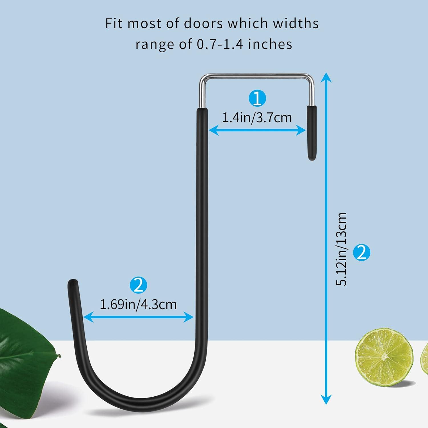 Over The Door Hooks, 4 Pack Upgraded Long Door Hangers Hooks with Rubber Prevent Scratches Heavy Duty Organizer Hooks for Hanging Clothes, Towels, Hats, Coats, Bags Black