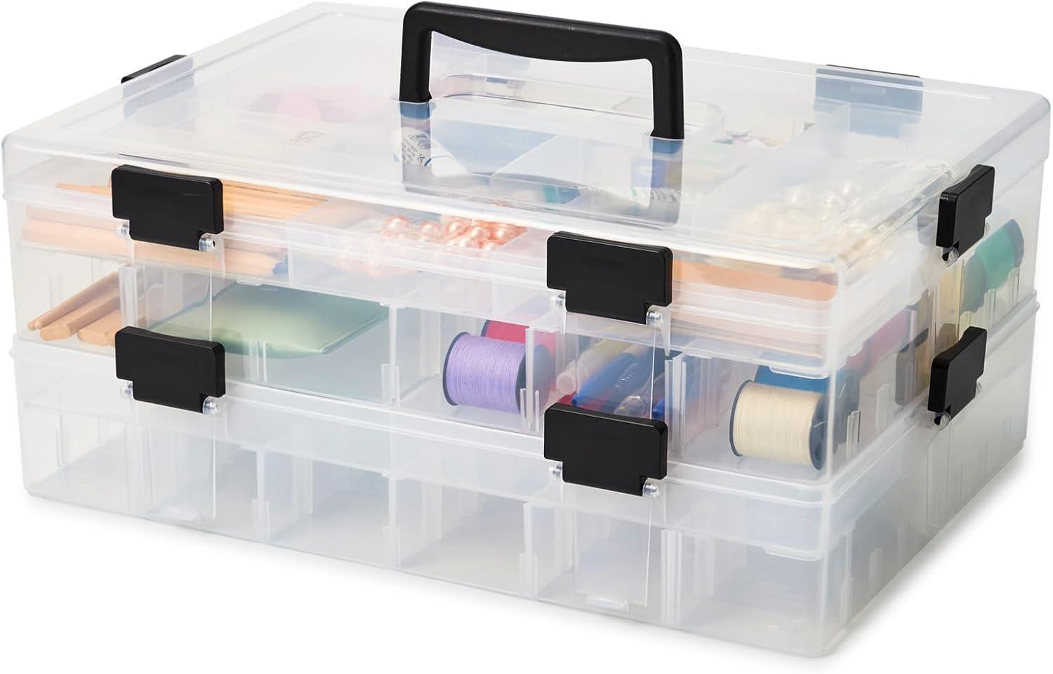 Clear Plastic Stackable 2-Tier Storage Box with Handle