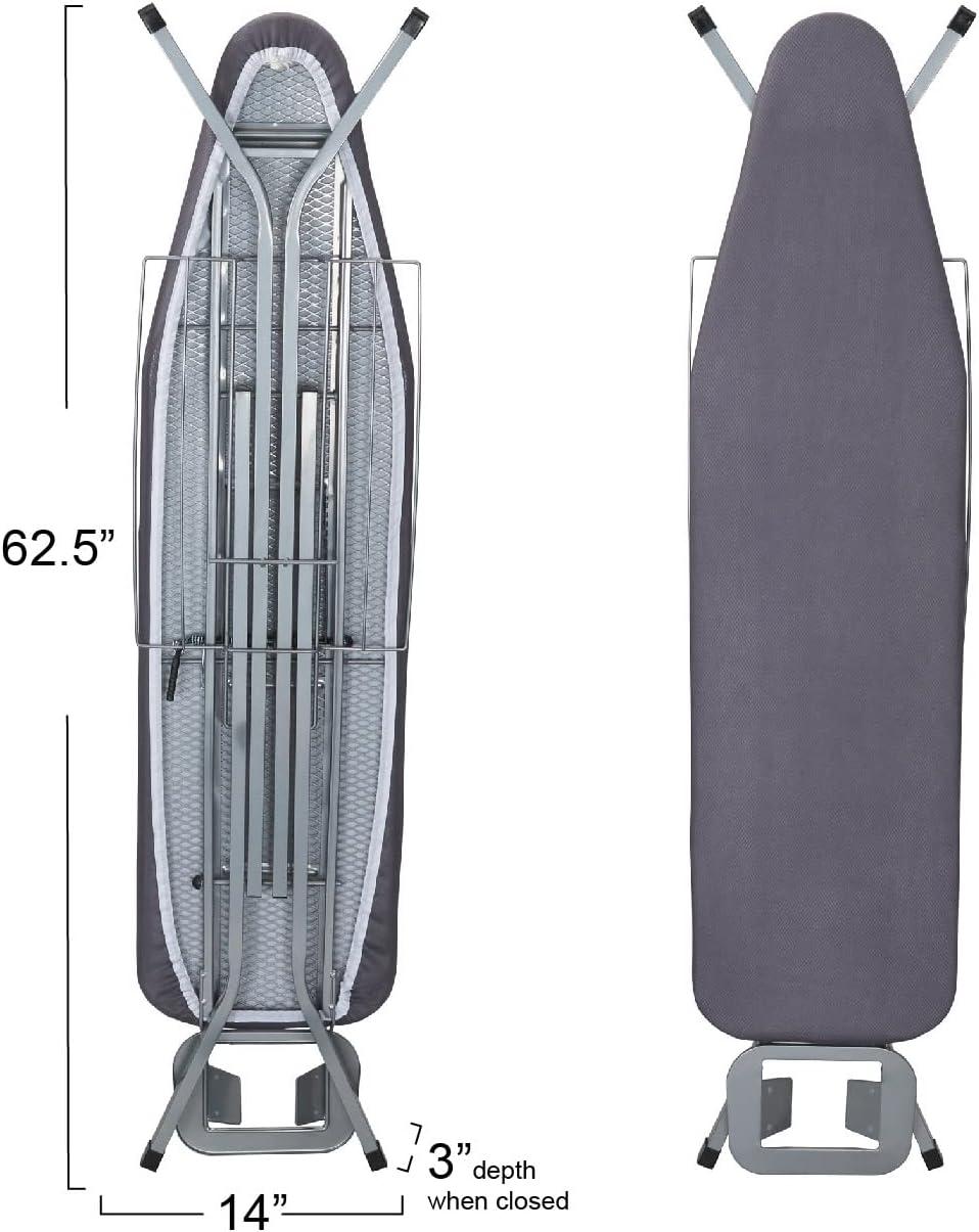 Household Essentials Ironing Center Mesh Steel Top Silver: Full Size Adjustable Ironing Board with Non-Slip Iron Rest