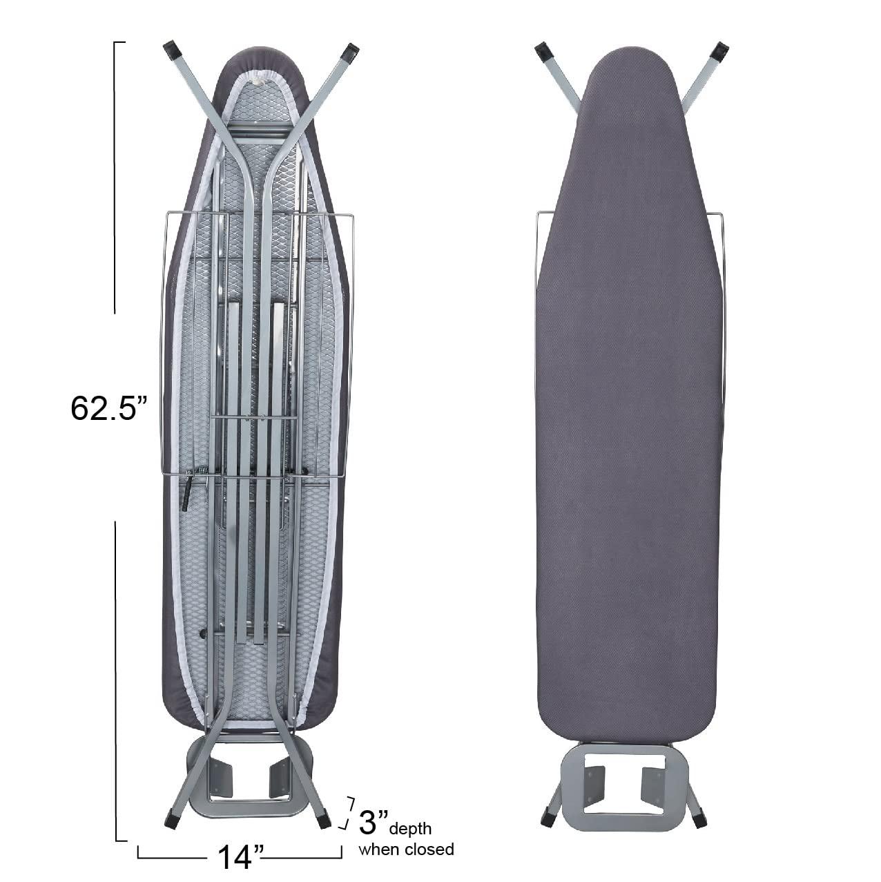 Household Essentials Ironing Center Mesh Steel Top Silver: Full Size Adjustable Ironing Board with Non-Slip Iron Rest
