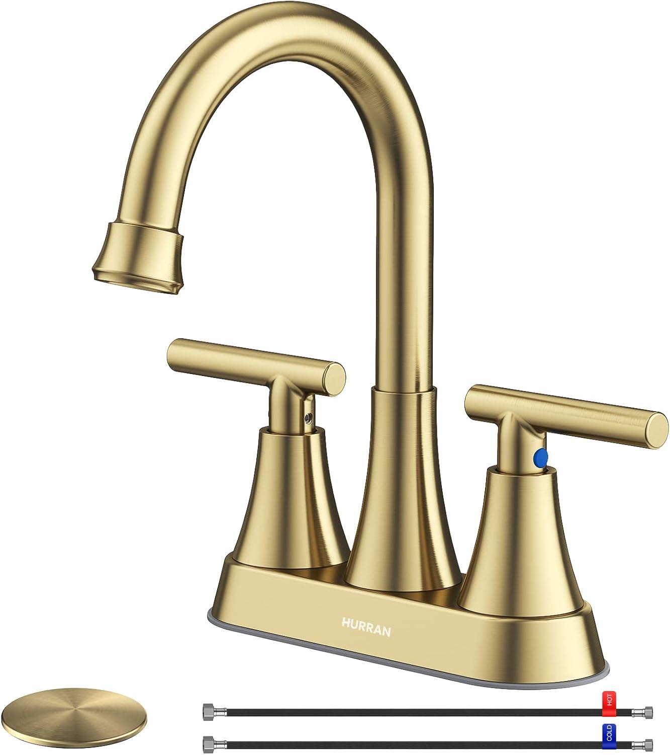 4-Inch Brushed Gold Stainless Steel Bathroom Faucet Set