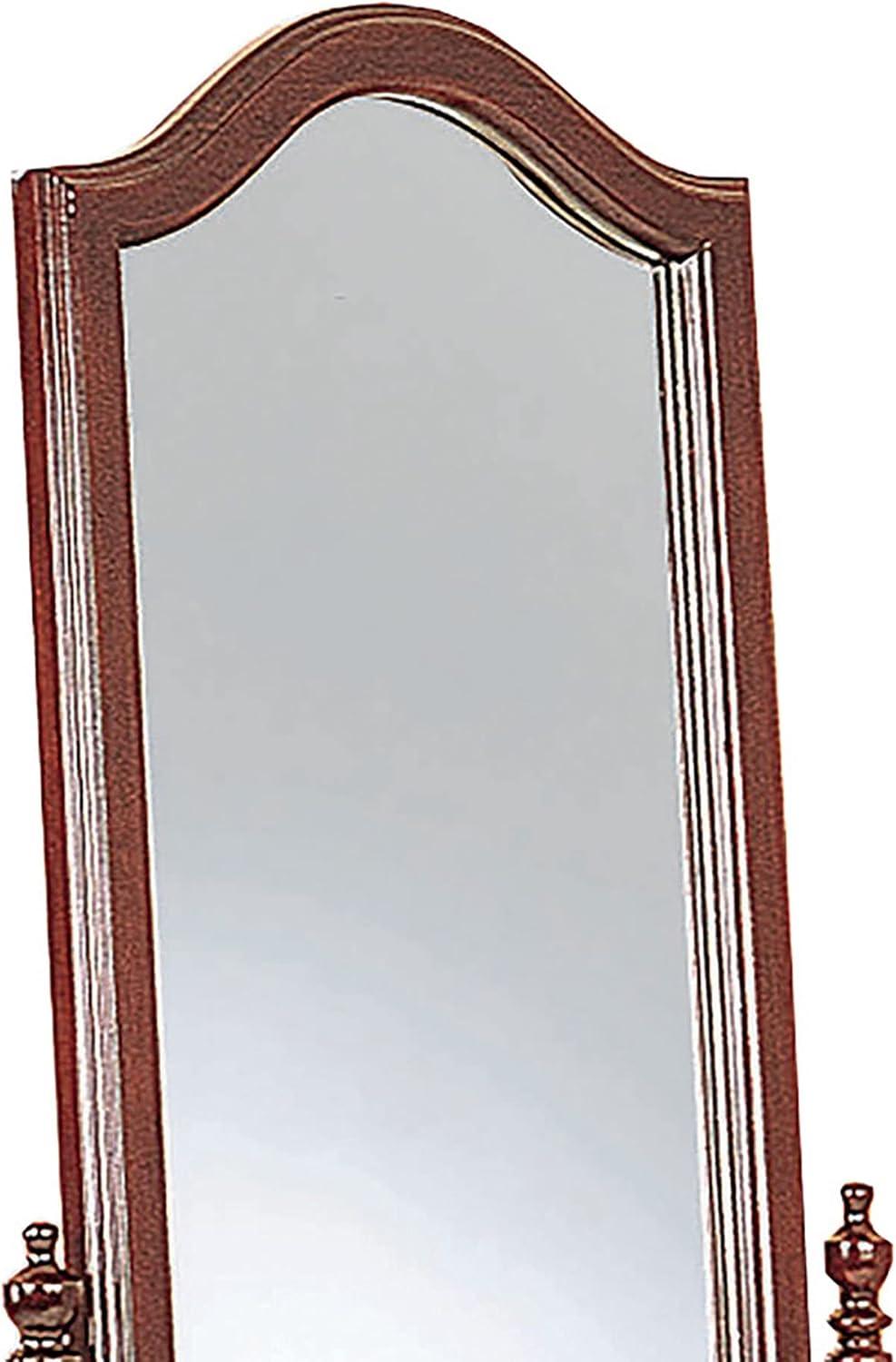 Standing Cheval Mirror with Wooden Frame Turned Posts Brown - Saltoro Sherpi