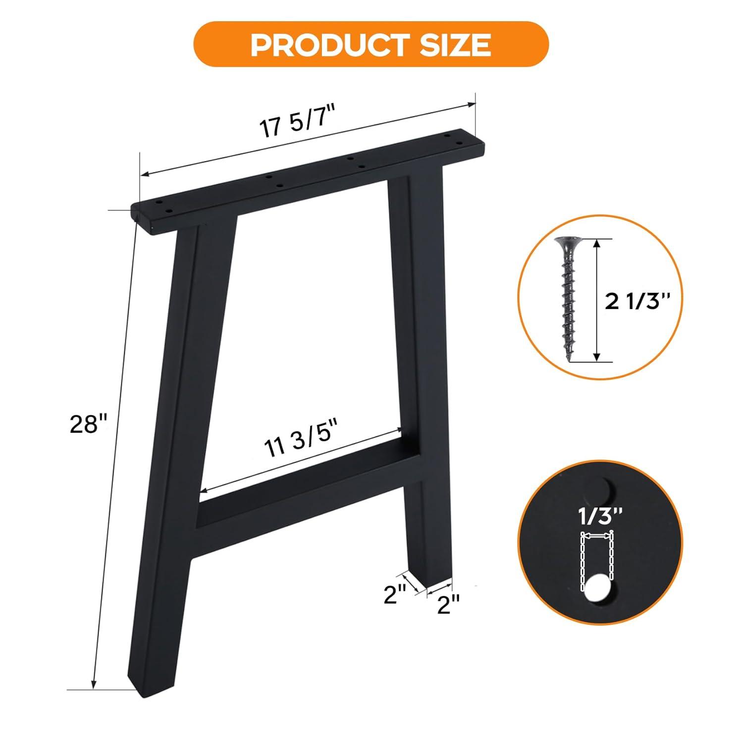 TC-HOMENY Table Bench Legs 28" Set of 2 Black Coffee Metal Legs Dining Iron Furniture Legs (28 INCH)