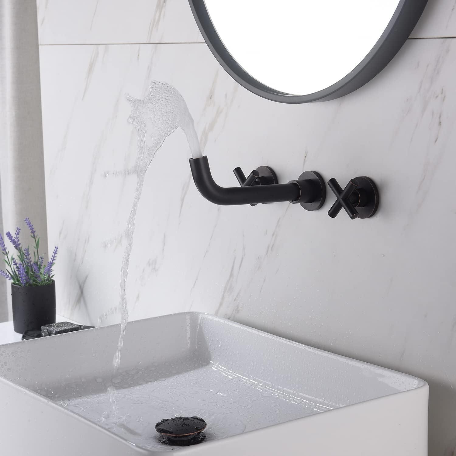 2-Handle 2-Hole Wall Mounted Bathroon Sink Faucet In Spot Resist (Valve Included)