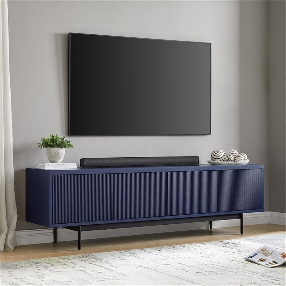 Evelyn&Zoe Whitman Rectangular TV Stand for TV's up to 75", Dark Blue