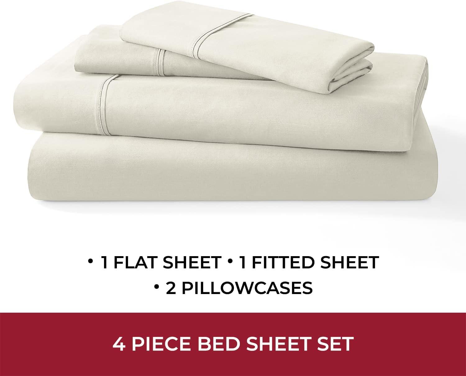 Mellanni 400 Thread Count Cotton Sateen Bedding Set - 4 Piece White Bed Sheets Set - Fits Mattresses up to 16" Deep - Cooling Sheet for Hot Sleepers (Full, Ivory)