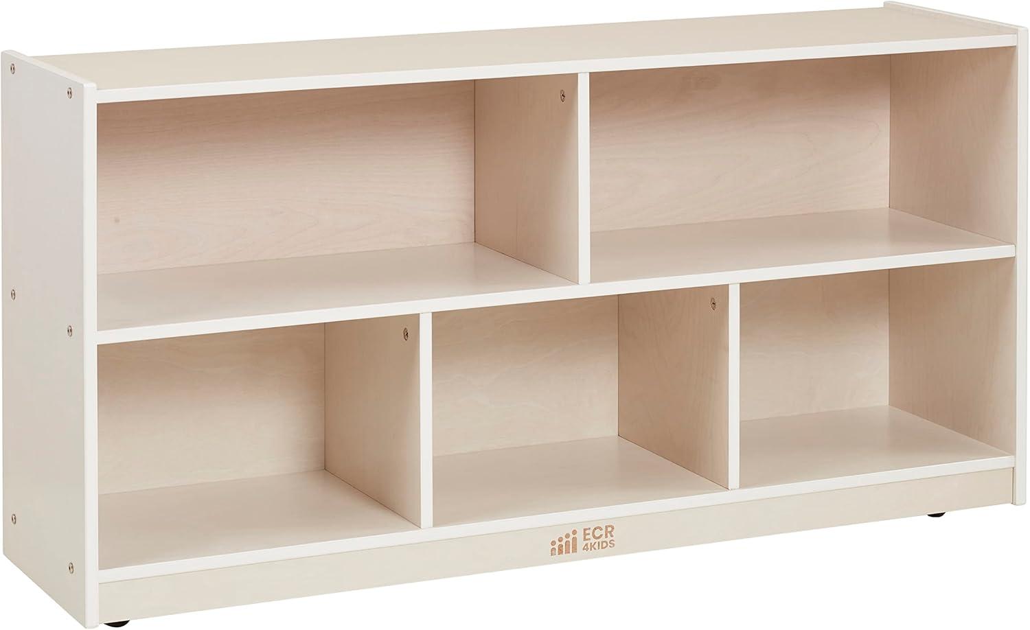 ECR4Kids Birch 5-Section Classroom Storage Cabinet with Casters, Organizer Shelf, Natural