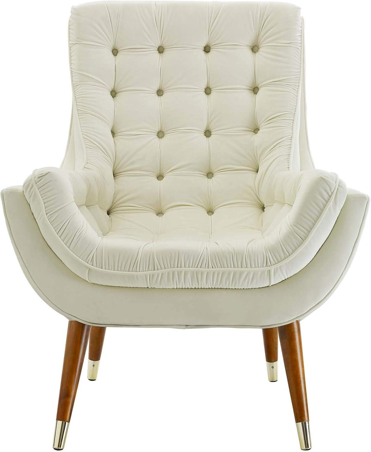 Modway Suggest Tufted Performance Velvet Lounge Chair in Ivory