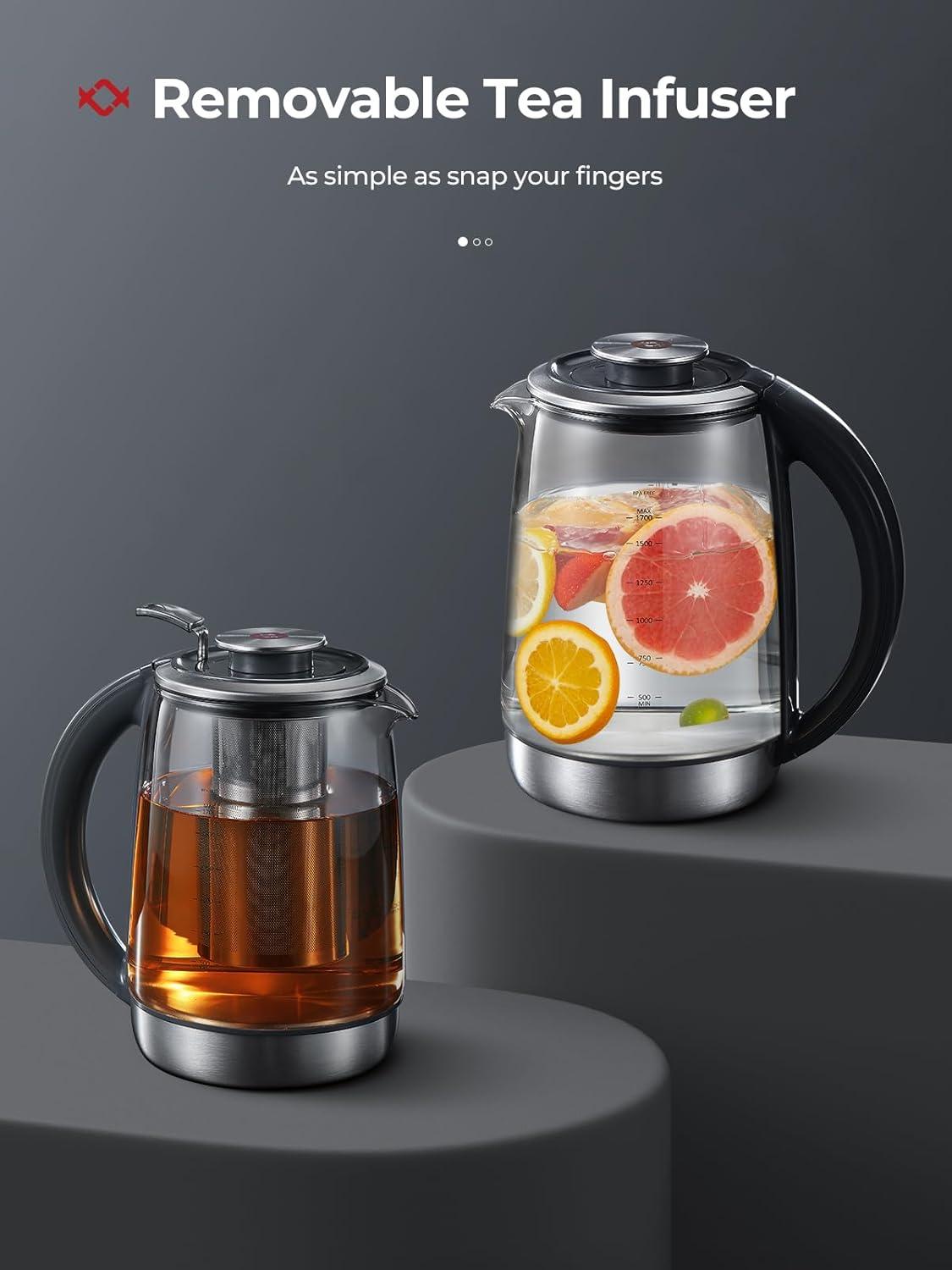 Stainless Steel Borosilicate Glass Electric Tea Kettle with Infuser