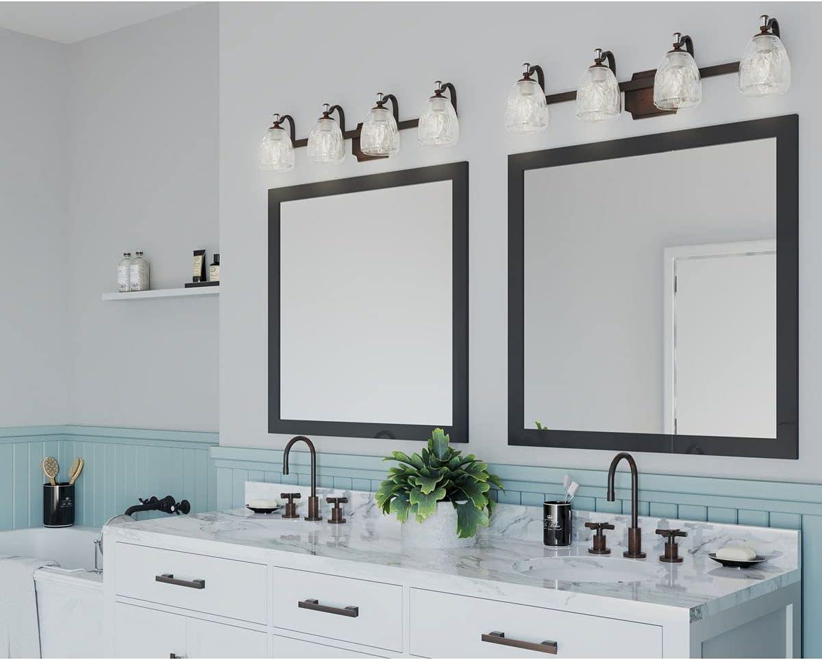 Progress Lighting Anjoux 4-Light Bath Vanity Fixture Antique Bronze Clear Water Glass Shade