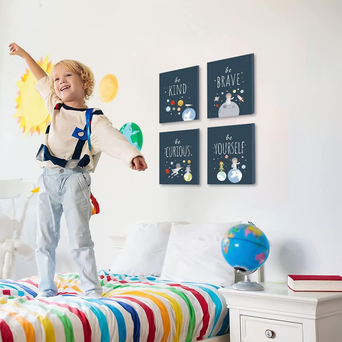 CHDITB Unframed Outer Space Room Decor, Inspirational Space Art Print, Set of 4（8" x10" ） Space Wall Art for Boy Room Decorations, Kids Picture Planets Canvas Posters for Kids Bedroom Nursery Decor