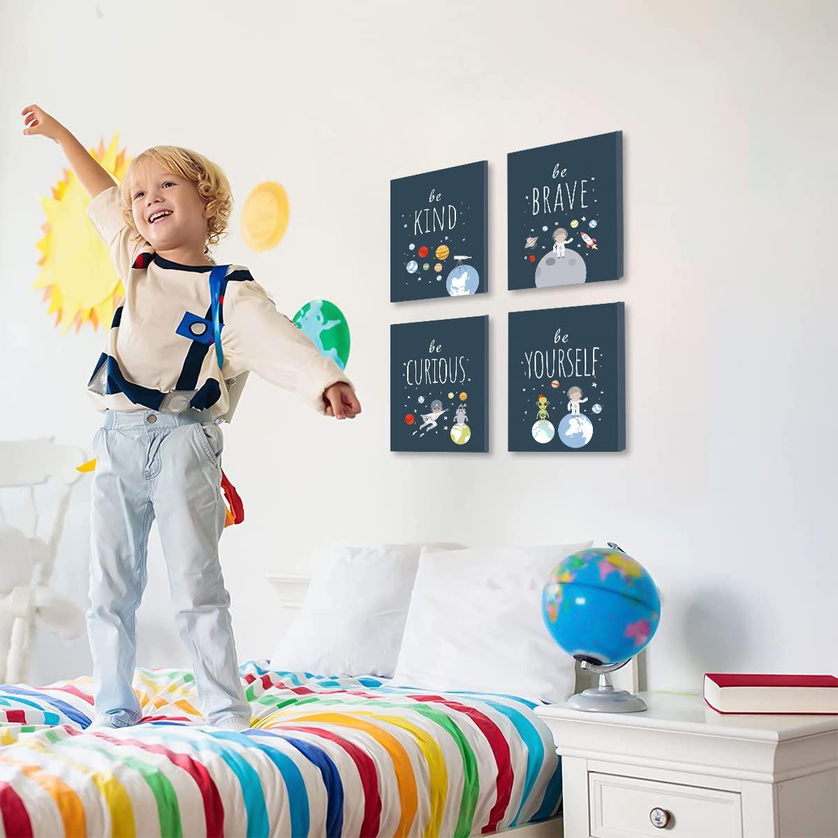 CHDITB Unframed Outer Space Room Decor, Inspirational Space Art Print, Set of 4（8" x10" ） Space Wall Art for Boy Room Decorations, Kids Picture Planets Canvas Posters for Kids Bedroom Nursery Decor