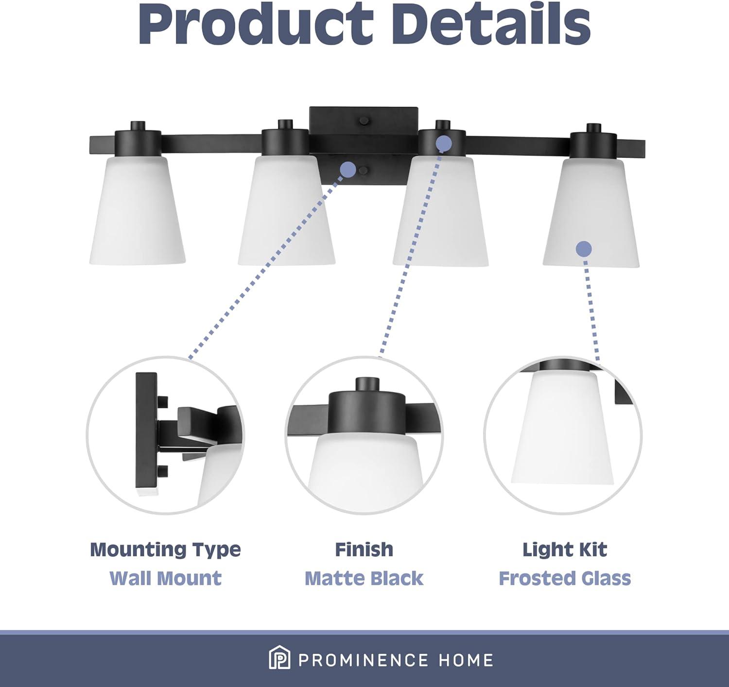 Prominence Home Fairendale 4-Light Matte Black Bathroom Vanity Light with Frosted Glass Shade