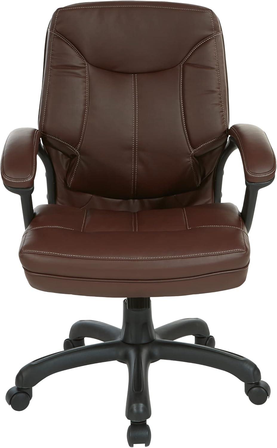 Executive Mid Back Chocolate Faux Leather Chair with Contrast Stitching