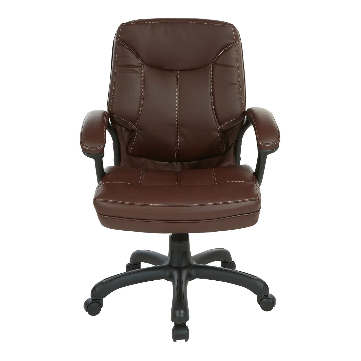 Executive Mid Back Chocolate Faux Leather Chair with Contrast Stitching