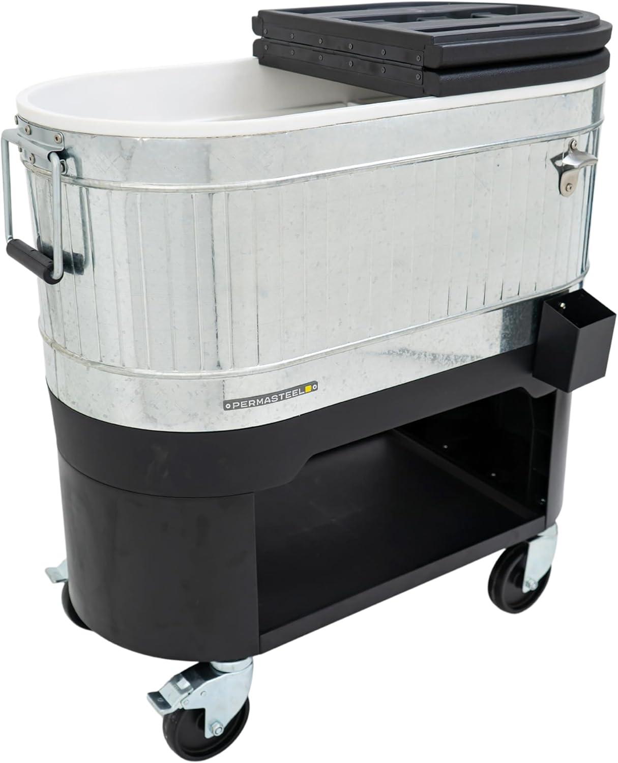 Permasteel 120-Qt Large Outdoor Cooler Cart on Wheels, Rolling Patio Cooler with Dividers for Separate Compartments