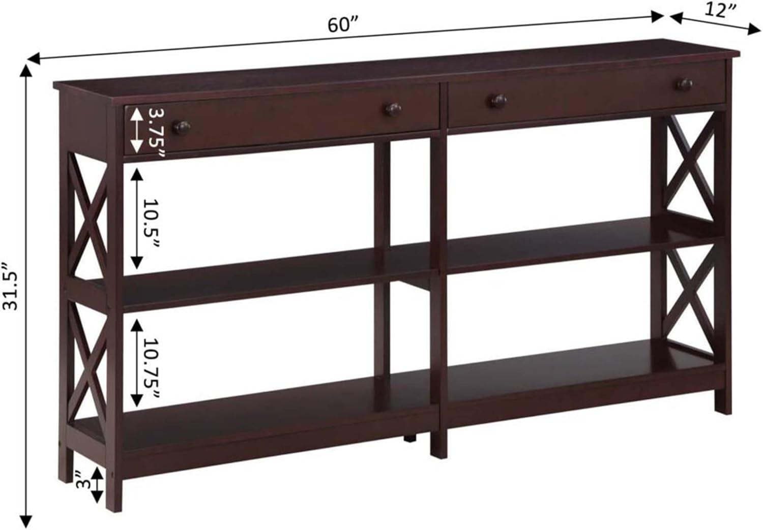 Convenience Concepts Oxford 2 Drawer 60 inch Console Table with Shelves