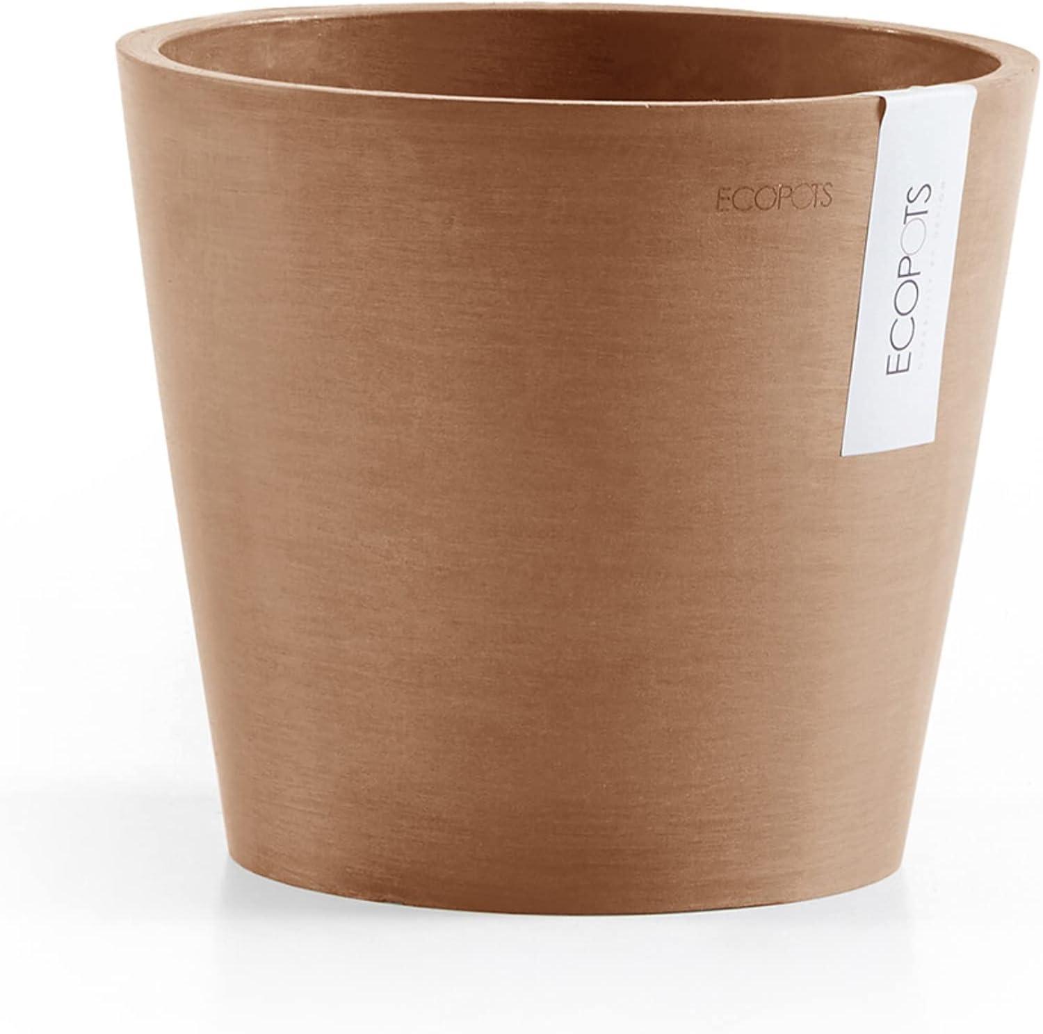 Ecopots Amsterdam Modern Round Recycled Plastic Planter Flower Pot with Water Reservoir