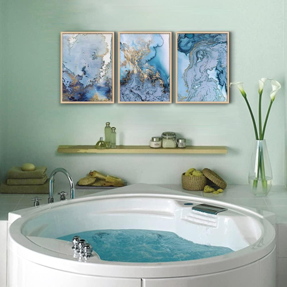 Blue Abstract Canvas Wall Art For Living Room Bedroom Wall Decor Office Pictures Watercolor Wall Paintings Bathroom Home Decoration Posters Prints Artwork 12'' X 16'' 3 Piece Set