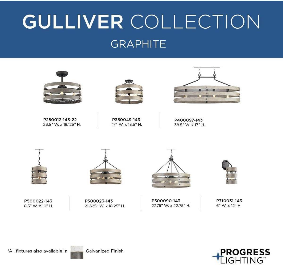 Progress Lighting Gulliver 1-Light Wall Sconce, Graphite, Open Design, Galvanized with Antique White Accents