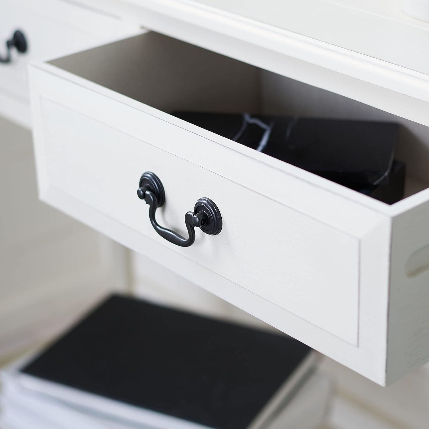 Distressed White Wood & Metal Console Table with Dual Drawers