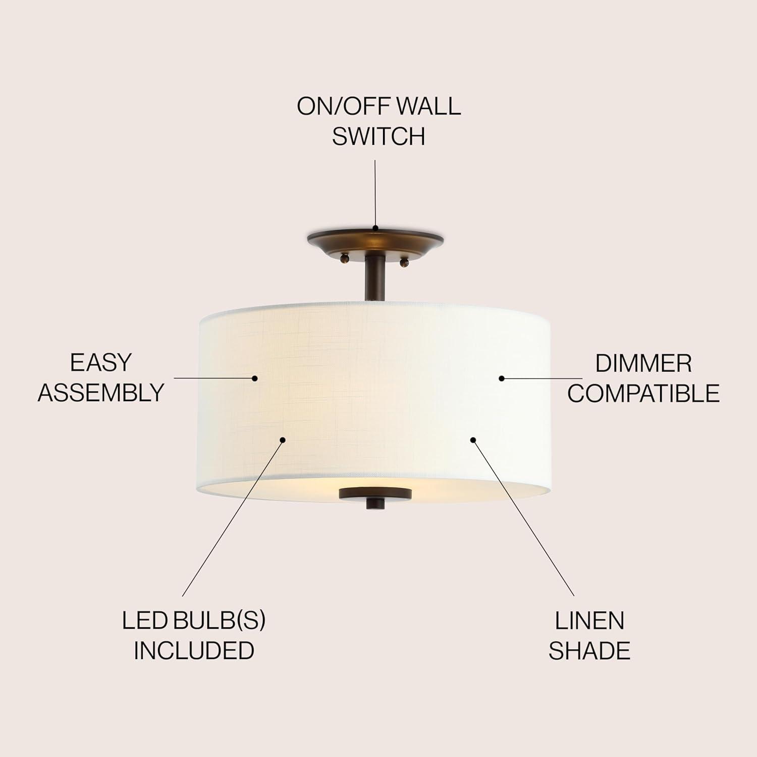 Marc 15" Metal LED Semi-Flush Mount, Oil Rubbed Bronze/White