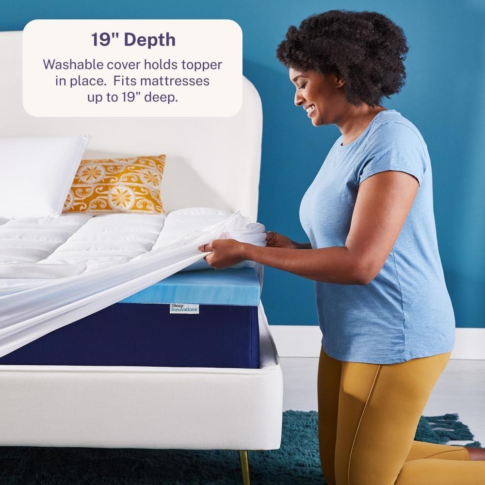 Sleep Innovations Memory Foam Mattress Topper, Twin, Gel Dual Layer Support, 4 inch