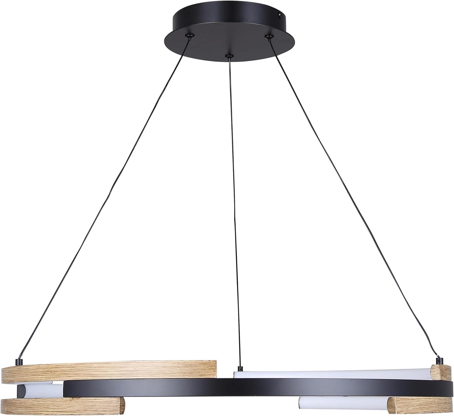 Azria 24" Matte Black and Wood LED Chandelier