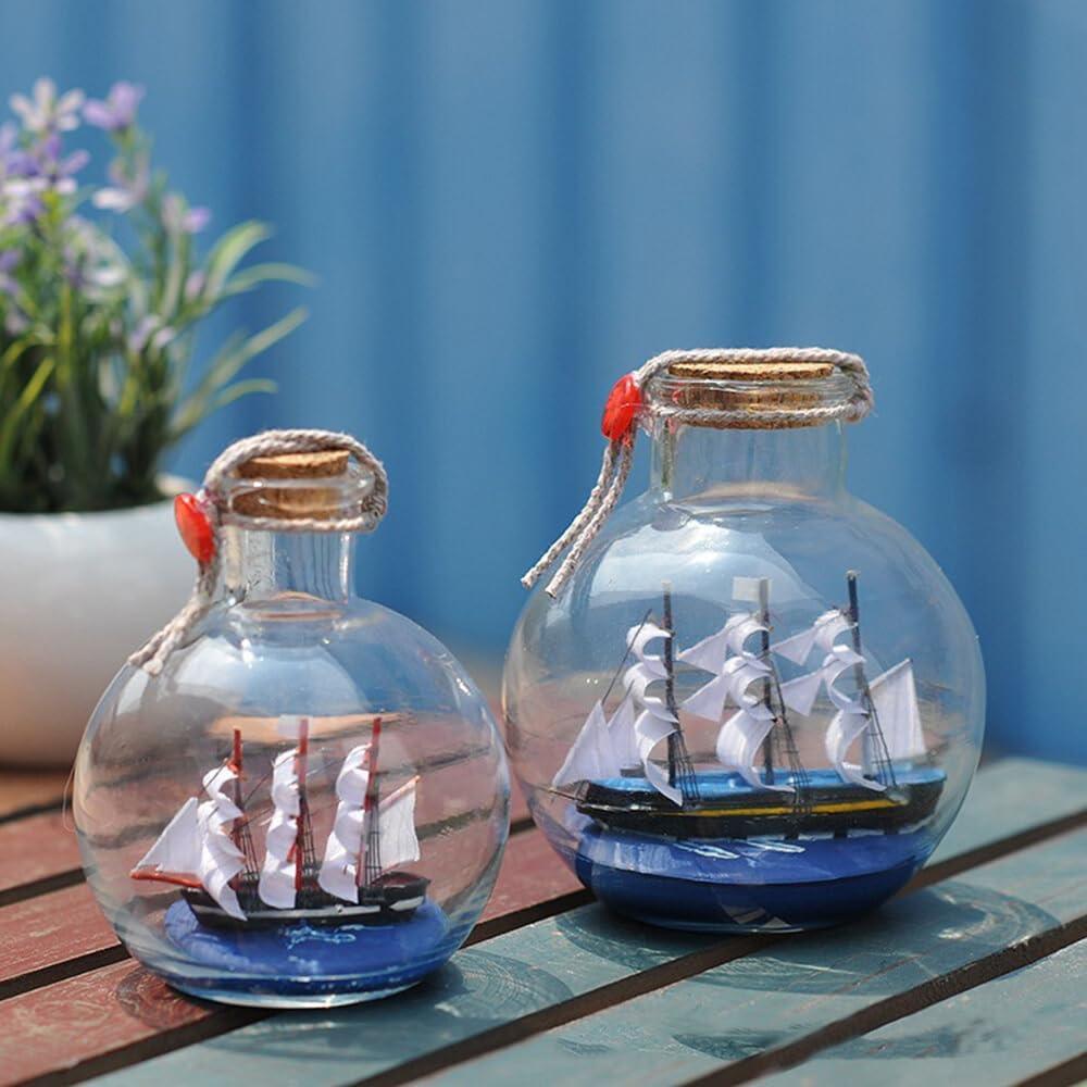 GGB-Drift Bottle Decor, Sailing Boat in Wishing Bottle Glass Cork Bottles, Pirate Ship in a Bottle Kit Handicraft Nautical Home Decorations Gifts Crafts, Large, (20WHEXRNI2047493C)【0508】