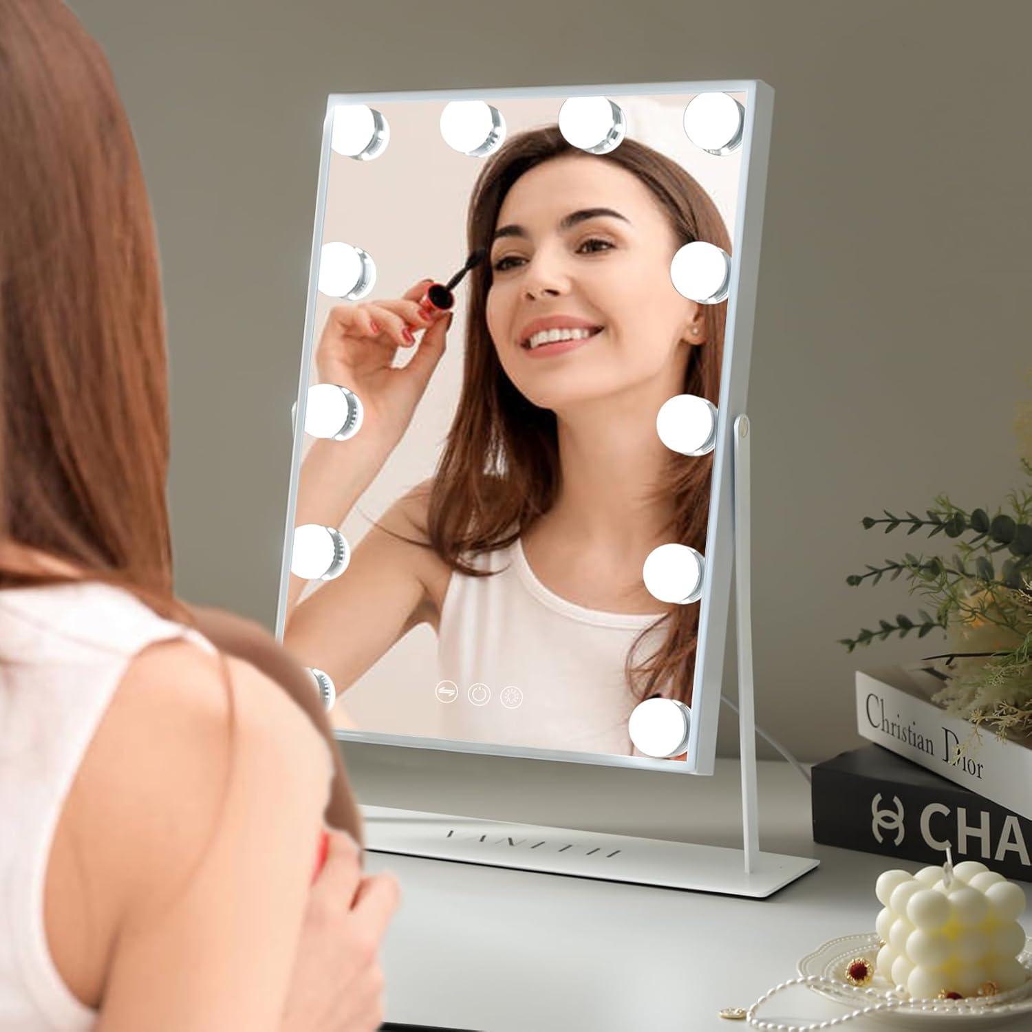 VANITII LLC VANITII Hollywood Vanity Makeup Mirror With 12 LED Bulbs Wireless Charge White Bluetooth 10X Magnifying Glass Smart Control